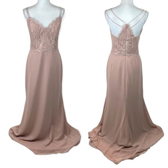 Hayley Paige Occasions Dusty Rose Evening Party Event Maxi Dress NWT Size 12 - Picture 2 of 14